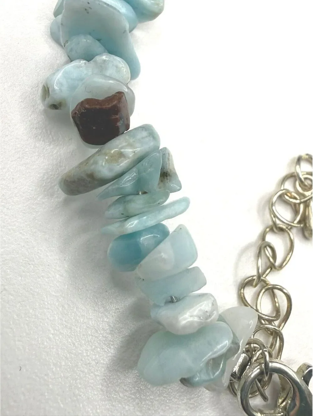 Genuine Larimar Tumbled Chip Bracelet - Adjustable 6